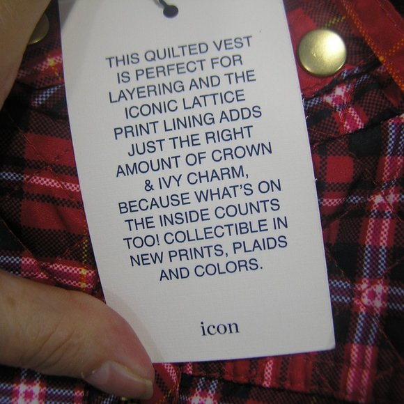 RED PLAID QUILTED PUFFER VEST SIZE LARGE - Picture 6 of 13